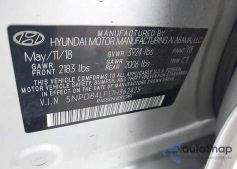 2018 Hyundai Elantra Sel from USA, damaged, VIN 5NPD84LF1JH362425